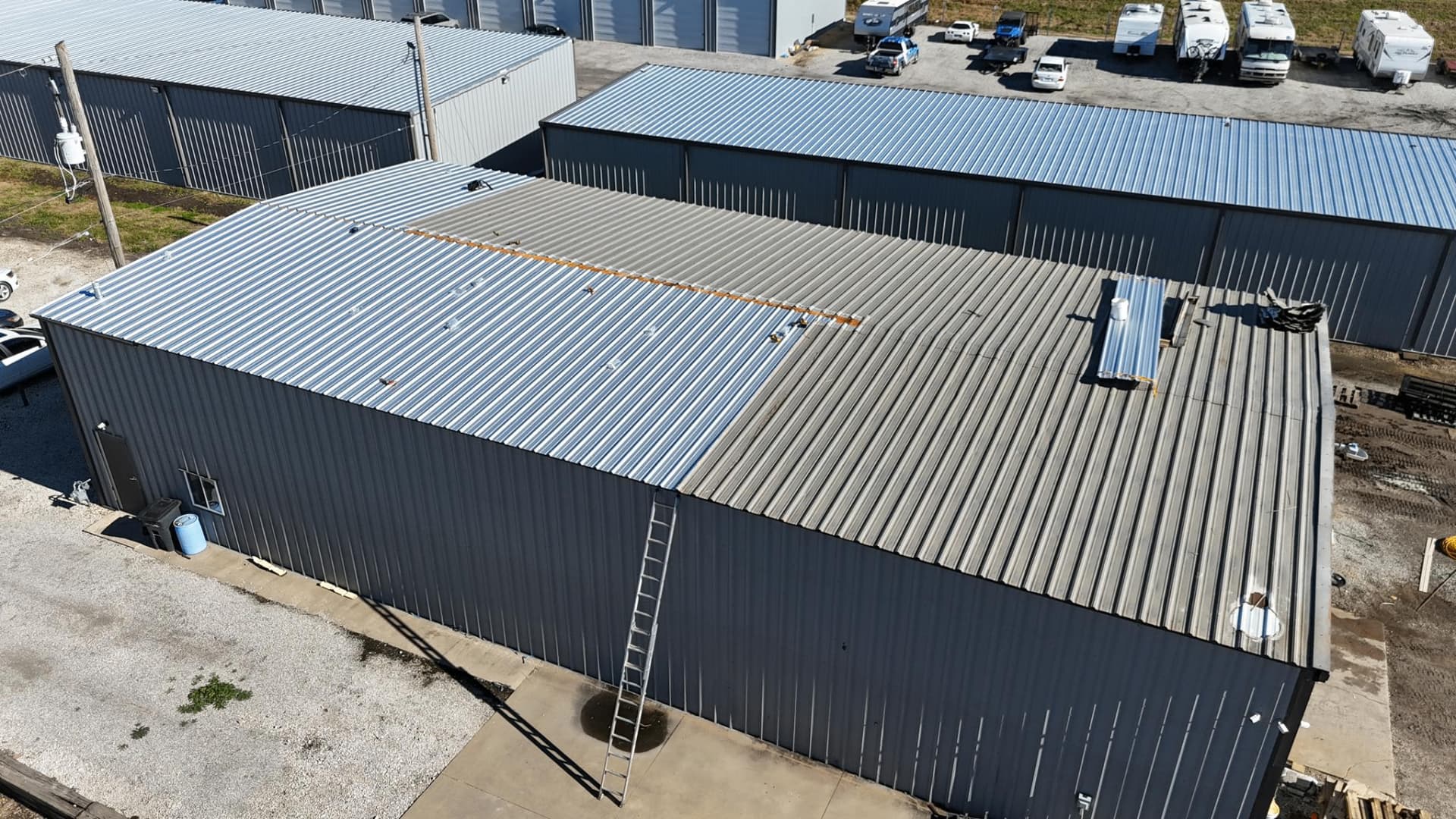 Completed commercial metal roofing work